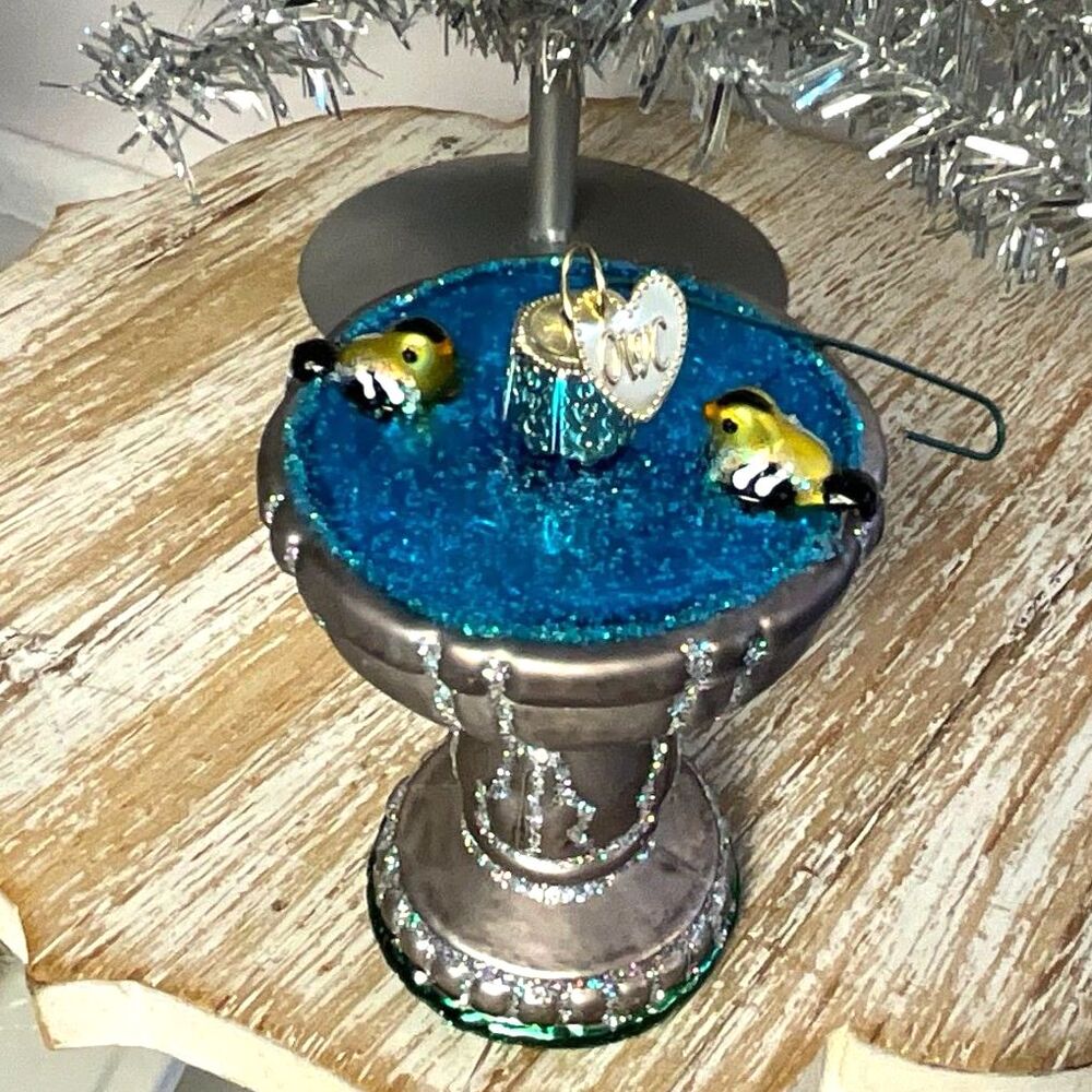 Hand Blown Old World Christmas Birdbath ornament EUC